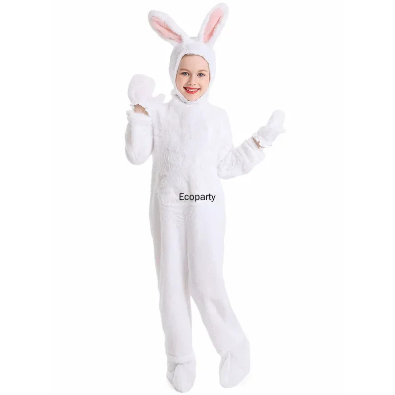 Easter Day White Rabbit Cosplay Costume Lovely Girls Boys Furry Small Bunny Outfits Jumpsuit Halloween Party Stage Show Costumes view 4