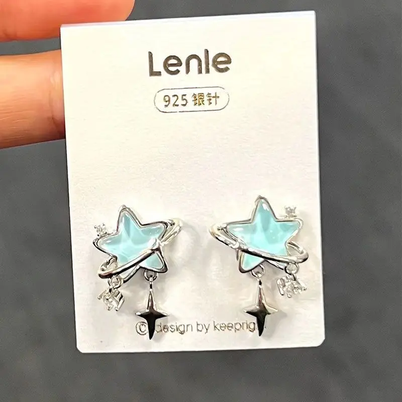 Pendientes de estrella azul cremoso para mujer, aretes geométricos irregulares, gotas de Lava románticas, regalo de joyería de fiesta, nuevo estilo dulce y fresco