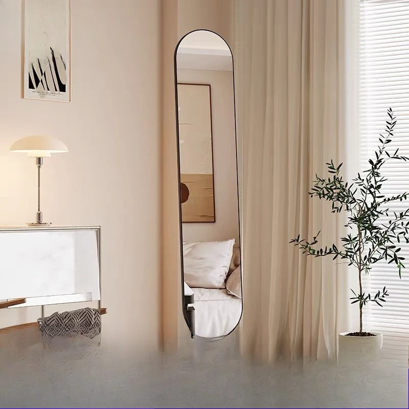 

Movable vertical mirror bedroom floor mirror anti-down girls bedroom full-length mirror with wheel