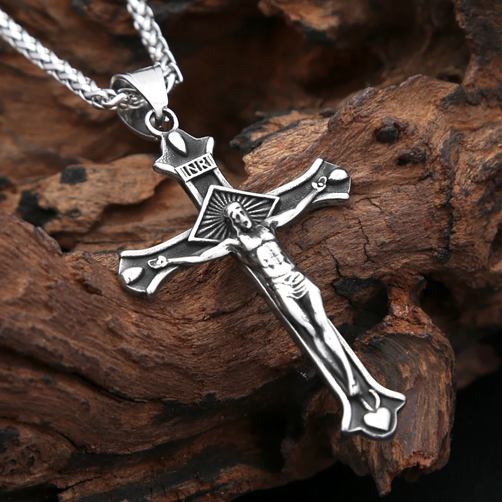 

Vintage 316L Stainless Steel Jesus Cross Pendant Necklace For Men Women Classic Fashion Religious Amulet Jewelry Gifts Wholesale