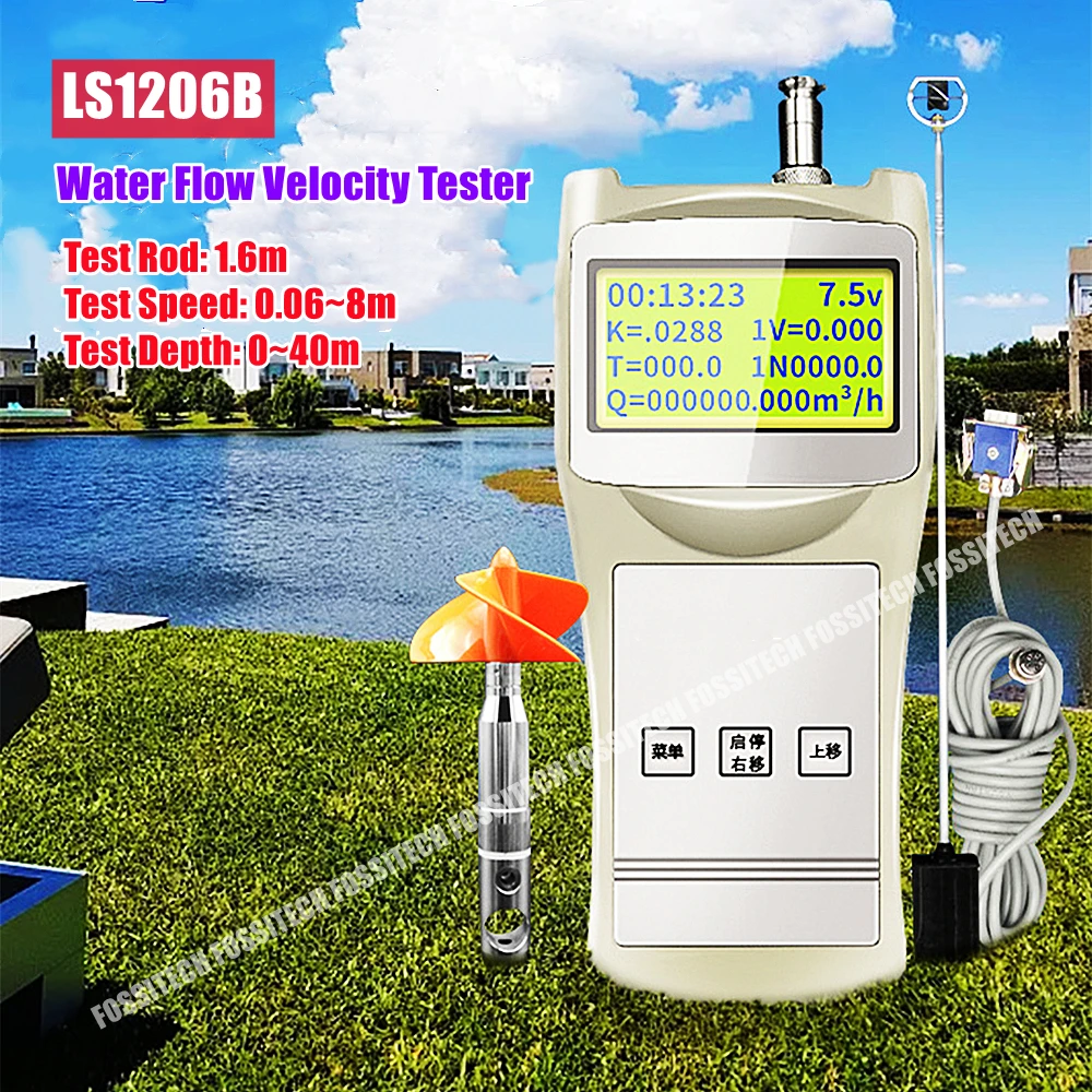 

LS1206B Liquid Flow Velocity Meter Water Current Flow Speed Tester 0.05~8m/S Portable Flow Meter 1.6m Water-proof Test Rod