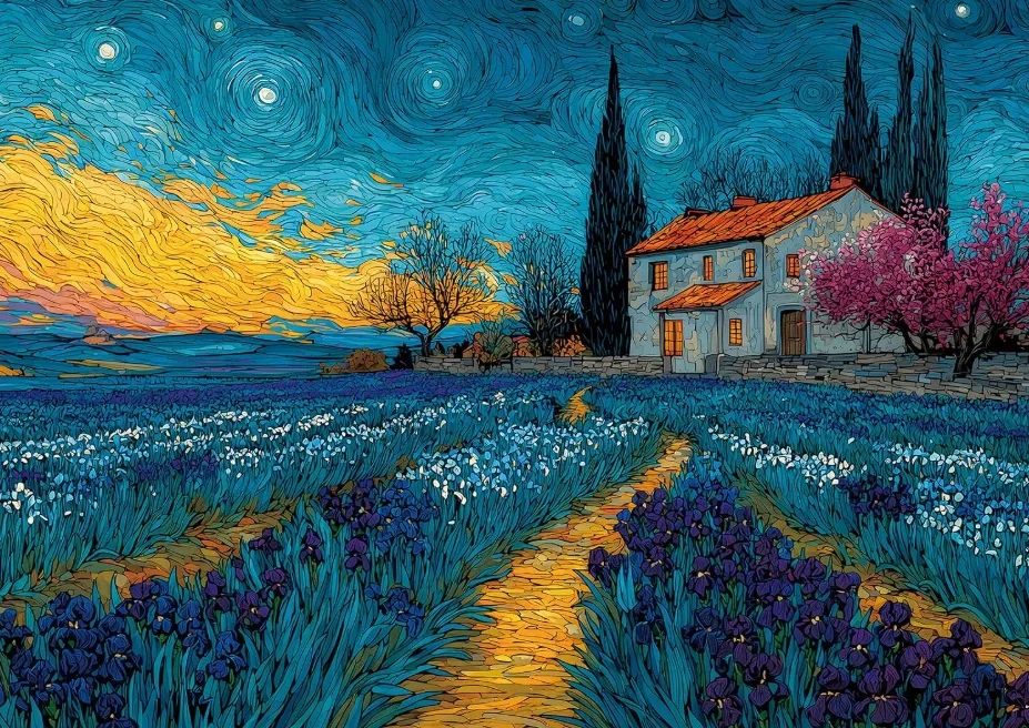 Van Gogh Style Starry Night Iris Field Oil Painting By Numbers DIY Frameless Canvas Country House Floral Landscape Wall Art Dec