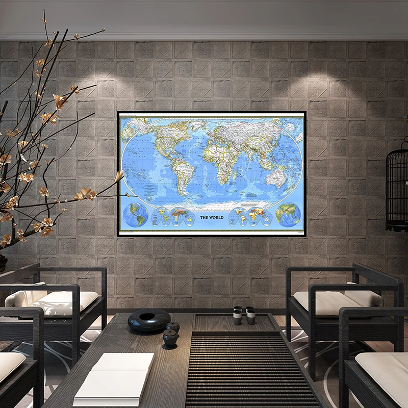 84*59cm World Map 1988 Office Supplies Detailed Poster Wall Chart Retro Non Woven Paper Map of World Poster Decoration