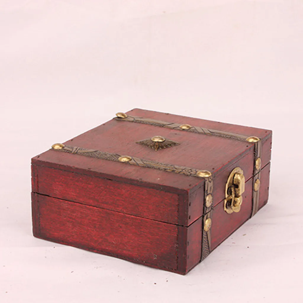 الرجعية البسيطة الكنز الصدر صندوق تخزين خشبي العتيقة الأوروبية الرجعية نمط مجوهرات المنظم الزخرفية قابل للقفل صندوق الكنوز