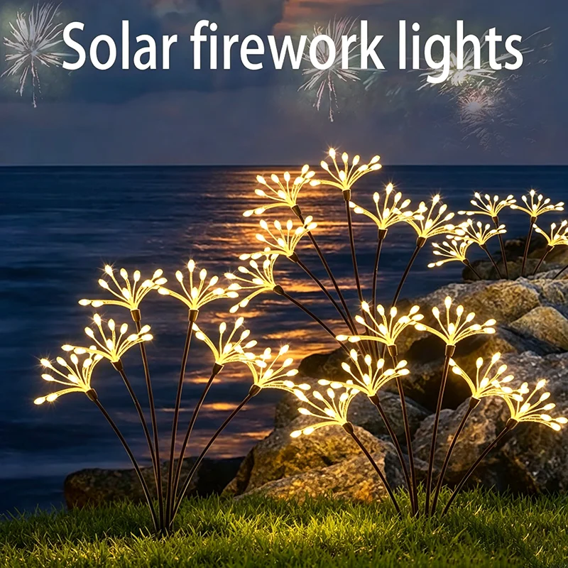 Solar Patio Lamp Solar Firework Sway Lights Outdoor Waterproof Flower Decor Atmosphere for Landscape Garden Yard