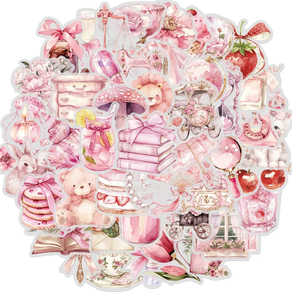 50/100 Stück Rosa Märchen-Aufkleber DIY Scrapbook Stoßstange Skateboard Journaling Laptop Koffer PET Handyhülle Rückseiten-Deko-Sticker