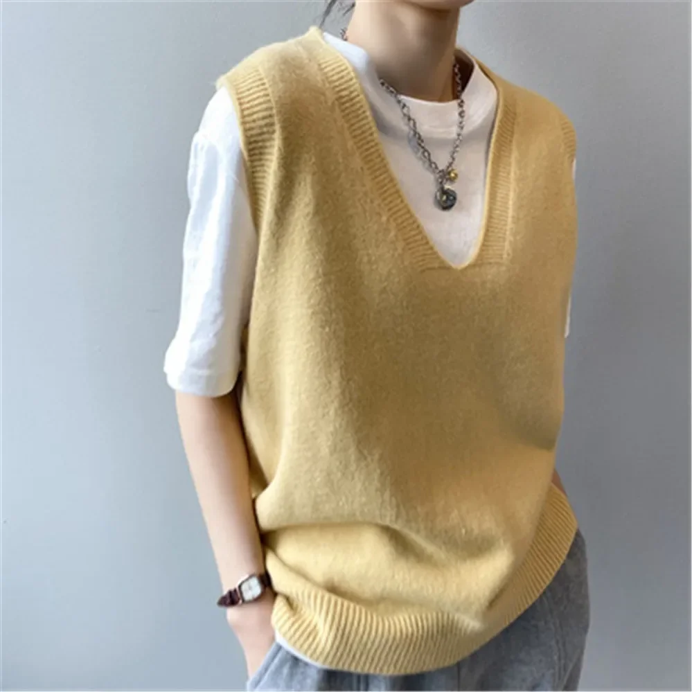 Korean Oversized Cashmere Women Vest Sweater Fashion Knitted Sweater Female Waistcoat Chic Sweater Tops Women Clothes Outfits