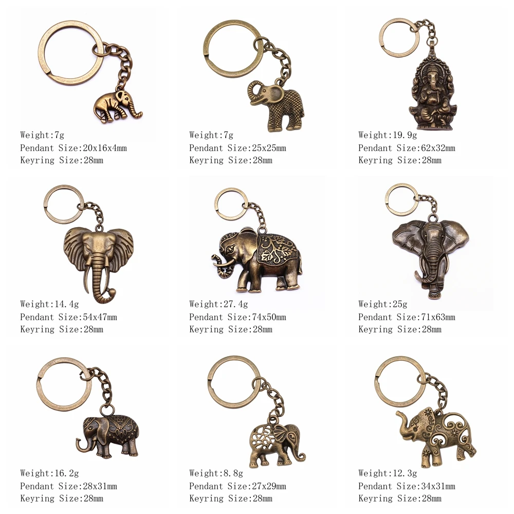 New Fashion Men Car Keychain Key Ring DIY Metal Holder Chain Vintage Elephant Ancient Bronze Silver Color Pendant Gift