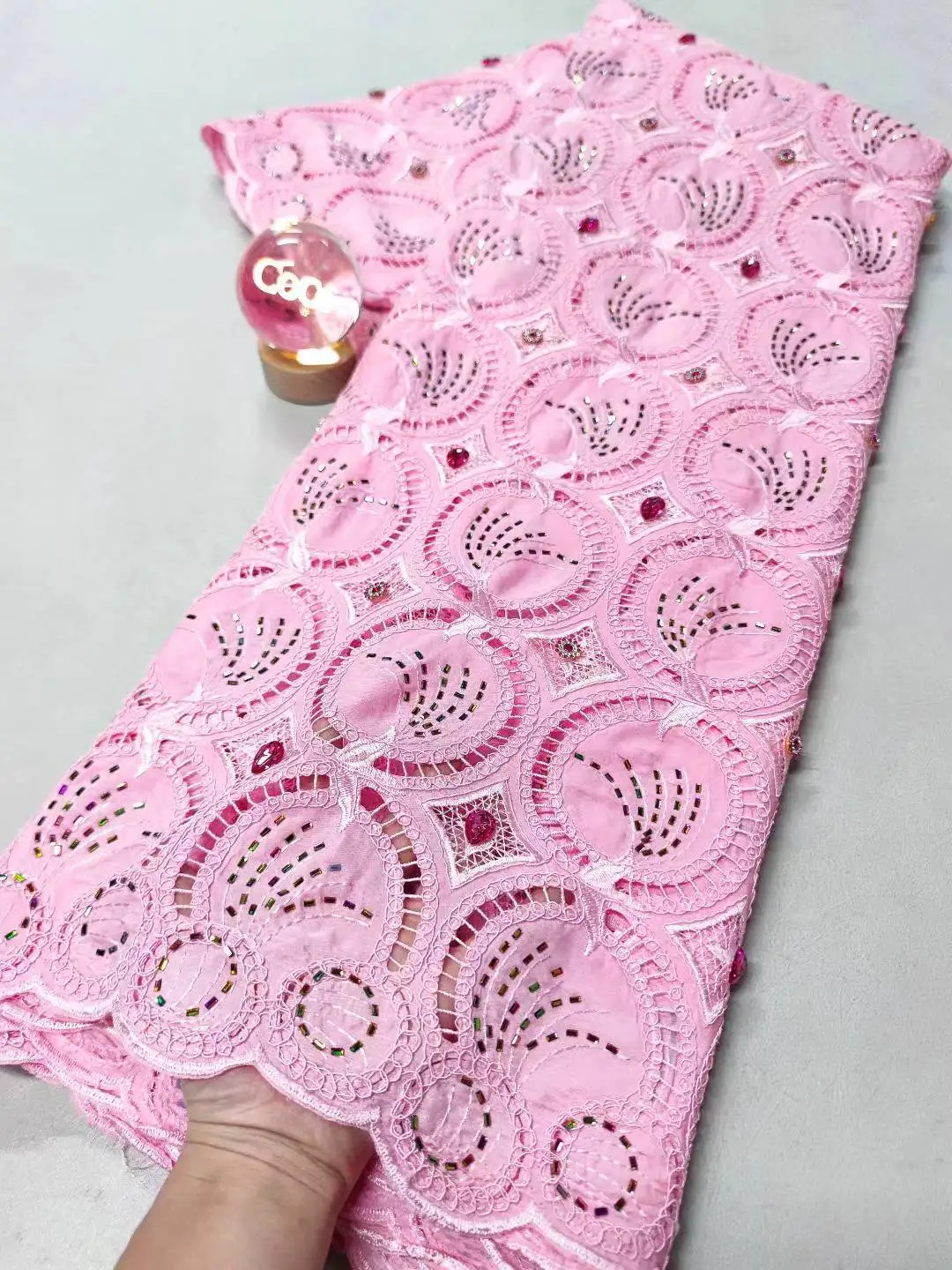 

2025 Nigerian High-Quality Tulle Lace Fabric for Sewing Wedding Party Dress Chiffon Guipure Embroidery Cotton 5Yard XL116