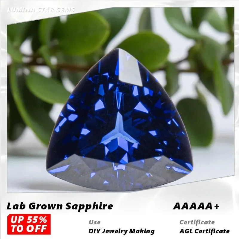 

L-High Quality Lab Grown Sapphire Trillion Cut Royal Blue Color Diy Jewelry Making Ring Main Material Selectable Certificat