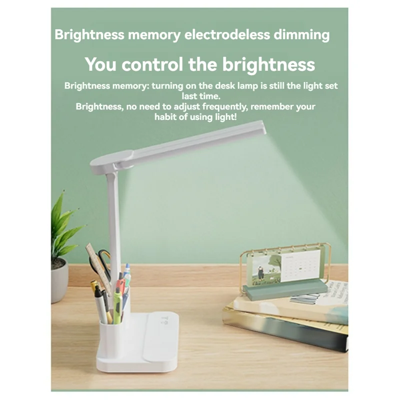 T21C LED Desk Lamp Light With 2 Pen Holders Dimmable 3 Color Modes Eye-Caring Table Lamp For Office Home Reading Study