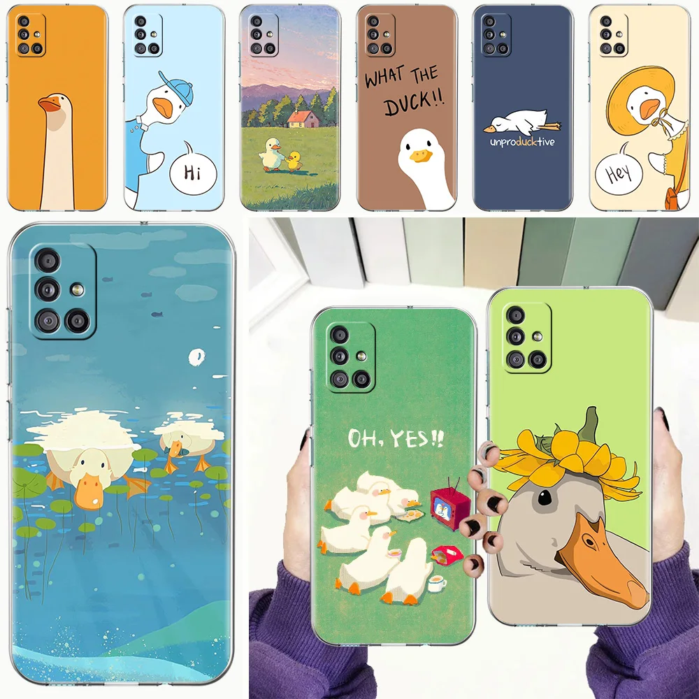 Phone Case For Samsung A15 A13 A35 A55 A51 A71 A41 A31 A21S A03S A05 A17 A23 A25 A33 A53 A73 5G A07 4G Clear Cover Funny Duck