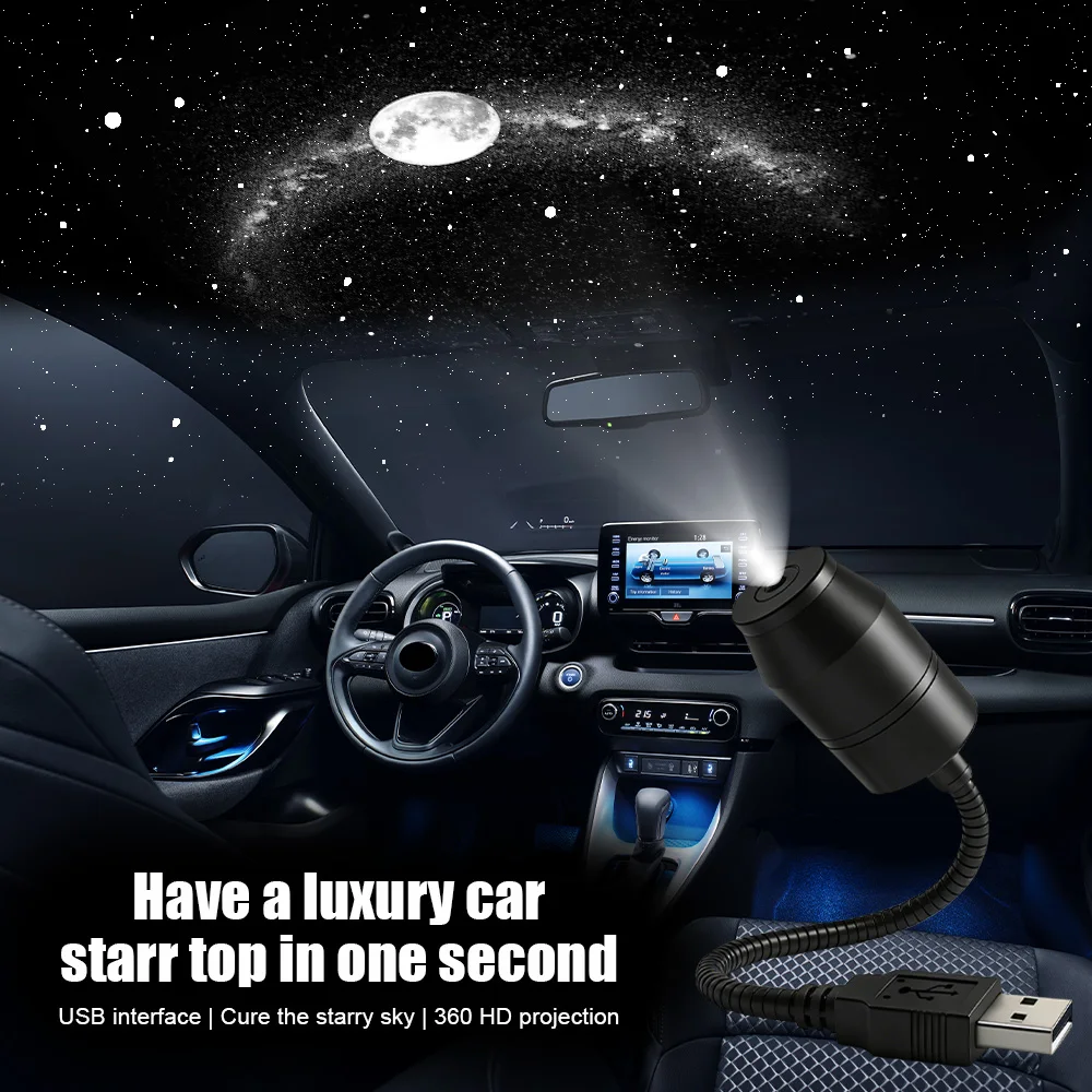 Car mounted starry sky top projection light, car interior LED ambient light, USB modified decoration, starry sky wireless night