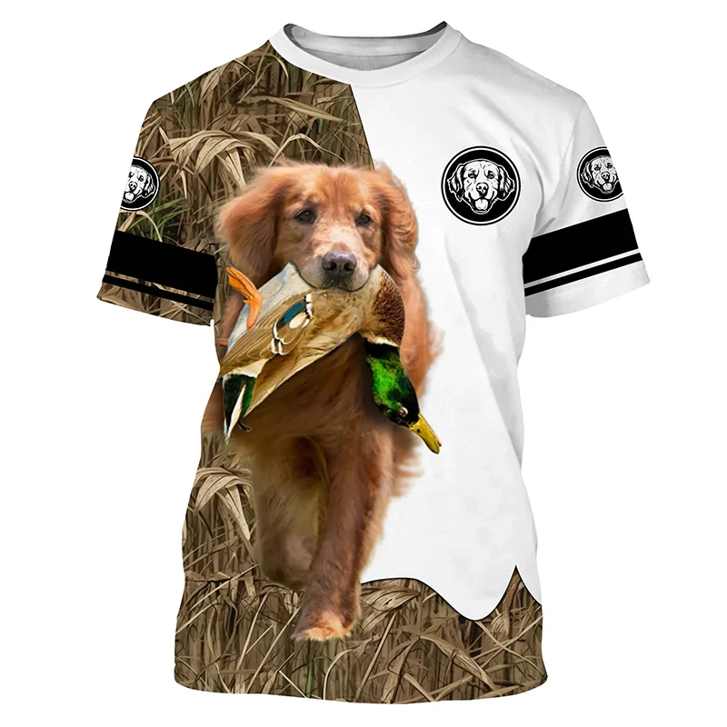 2024 Camouflage animal hunting dog men's summer casual 3D T-shirt fashion short sleeve pullover outdoor men's clothing