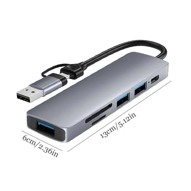 USB A/C Hub para Computadores, Telefones, Tablets, Acessório de Transferência de Dados, 6 em 1 Cabos de Leitura de Memória, Conversor