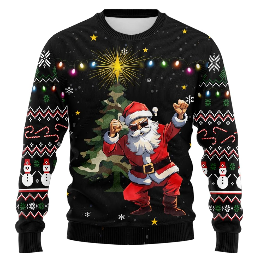 2026 Camo Santa Claus Graphic Ugly Christmas Sweater For Men Clothing Veteran Mens Sweatshirt Holiday Funny Xmas Jumper Sweaters 4