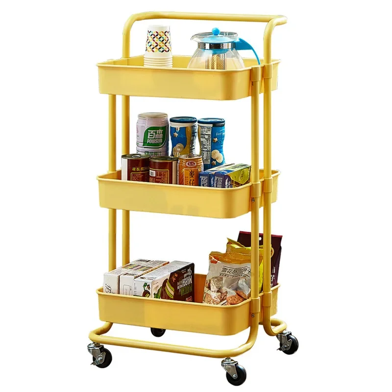 3 Tier Utility Rolling Cart ABS Basket Kitchen Cart With Wheels Multifunction Movable Storage Shelves Organizer Trolley