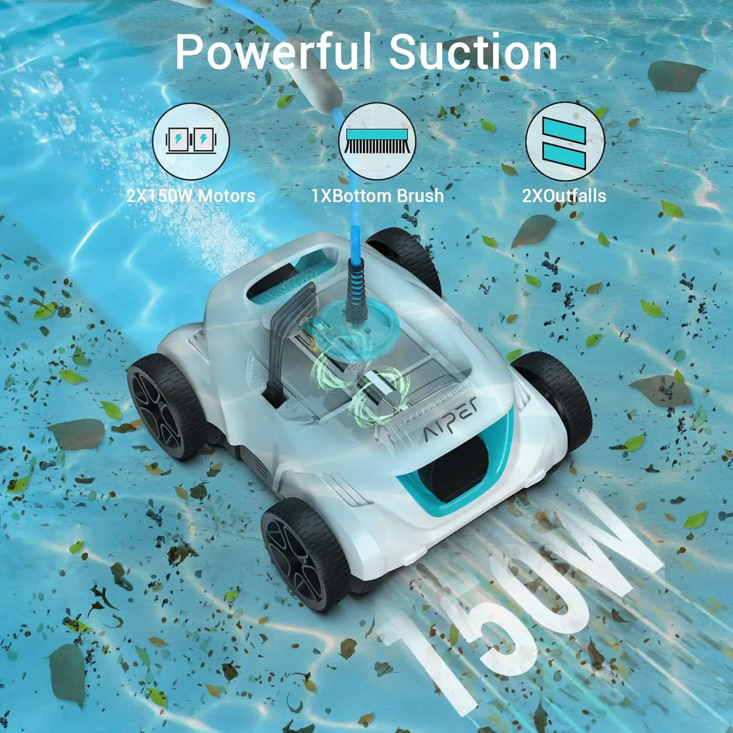 Pulitore automatico per piscine, aspirapolvere robot per piscine fuori terra con cavo galleggiante girevole da 33 piedi - Orca 800 Mate, bianco