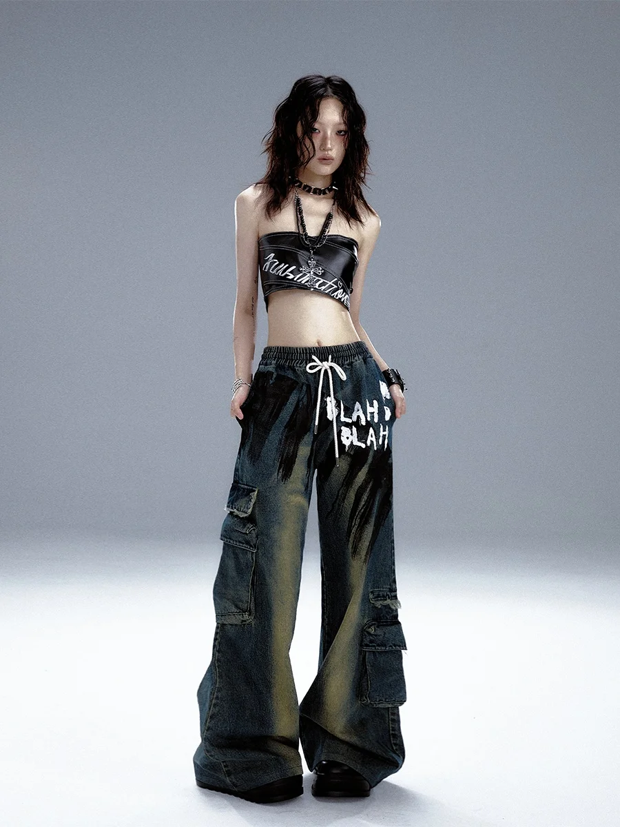 

Ретро-джинсы свободного кроя с широкими штанинами для женщин, весна-осень, винтажные джинсы в стиле панк с завышенной талией