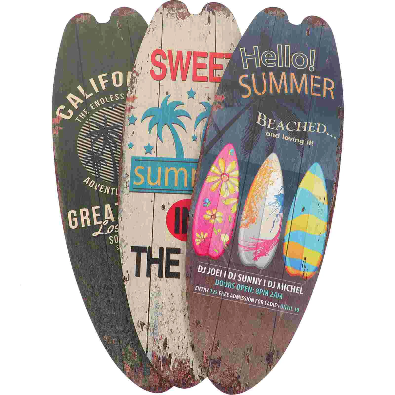 

3 Pcs Surfboard Decoration Sea Ocean Wall Door Sign Beach Signs Outdoor Summer Wooden outside Theme Baby Seaside Tiki Bar