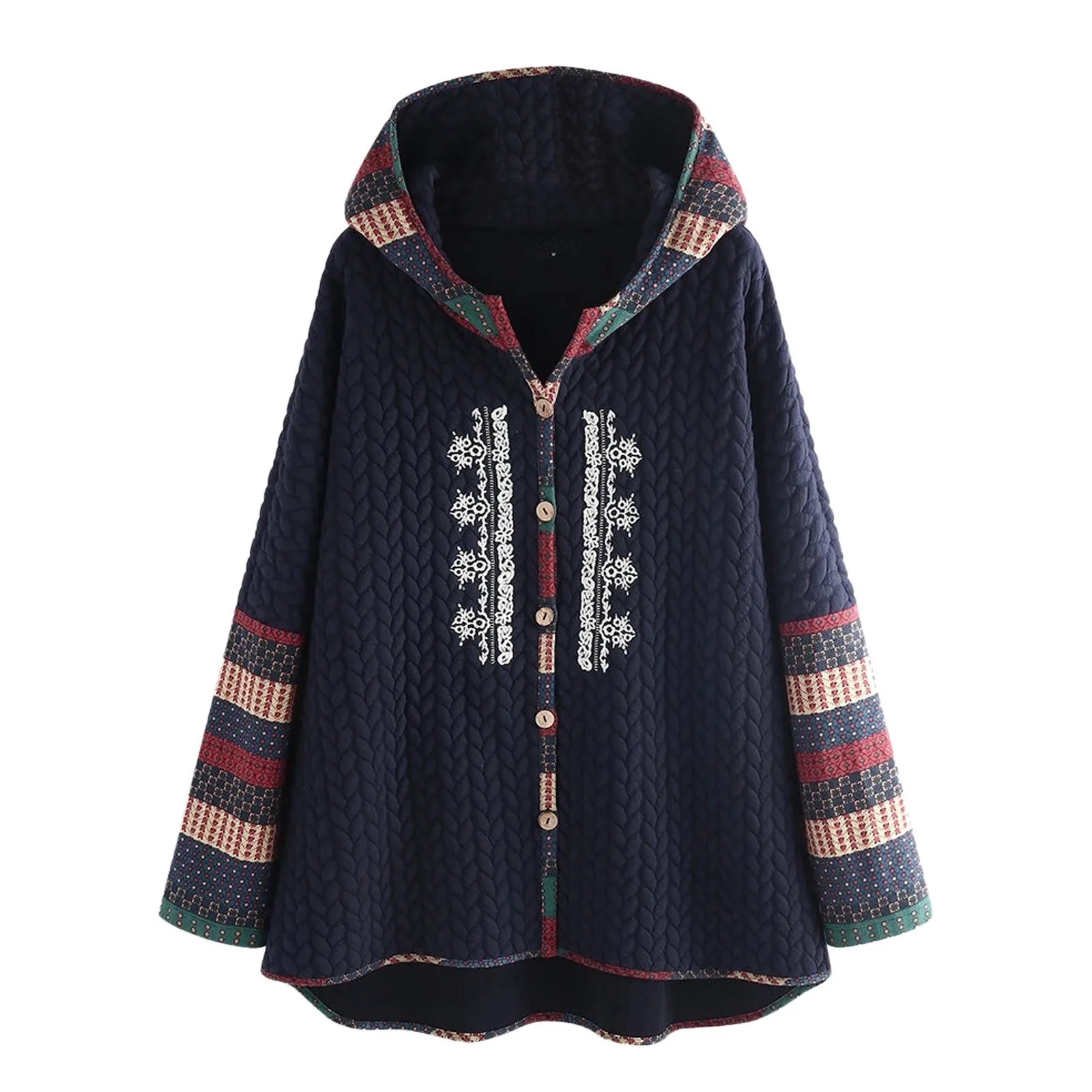 Women's Ethnic Printed Keep Warm Hoodie Outwear Long Sleeve -Breasted Female Jackets Winter Warm Coats Autumn Winter Jackets