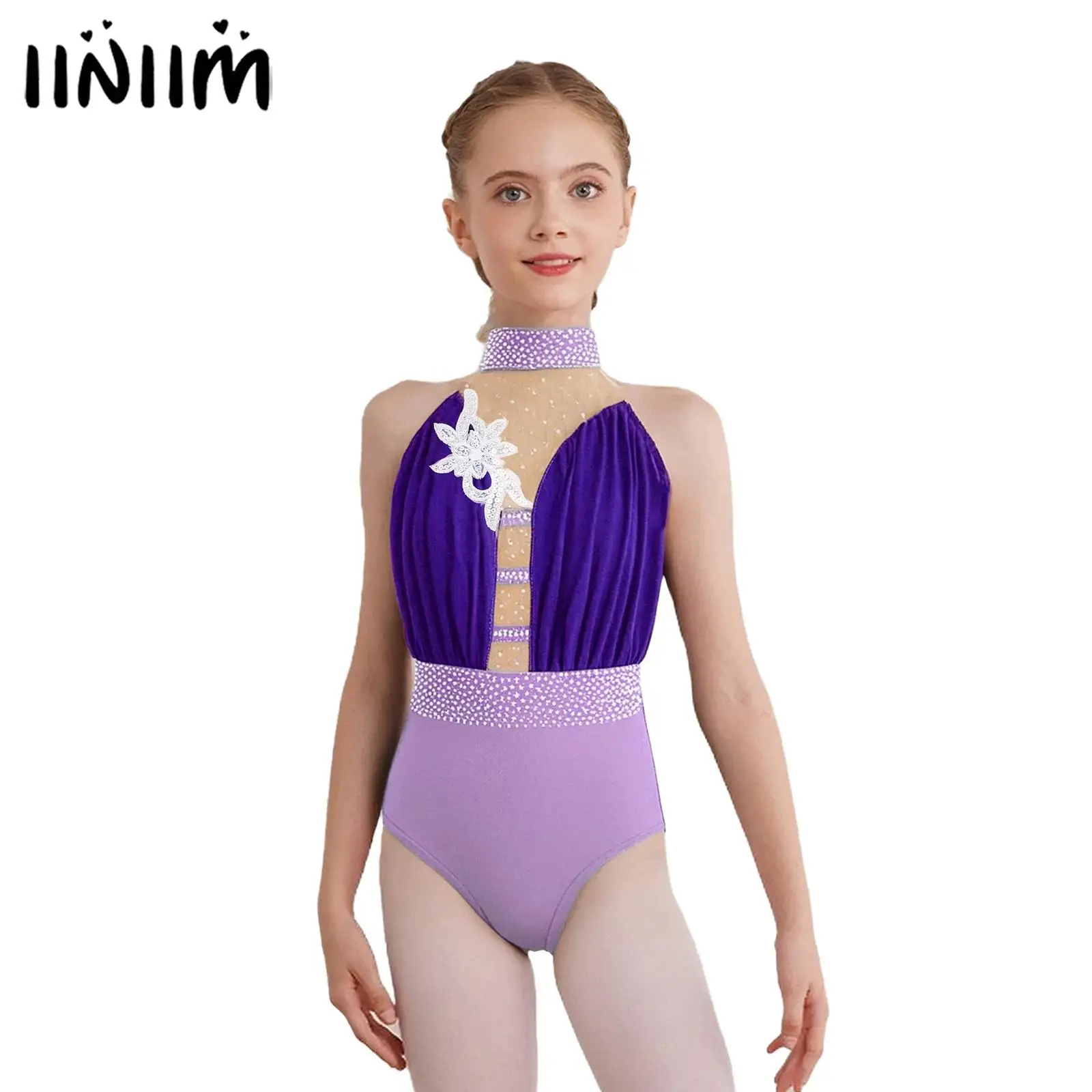 Kinderen Meisjes Gymnastiek Artistiek Kunstschaatsen Ballet Jersey Dans Turnpakje Prestaties Kostuum Strass Bodysuit Danskleding