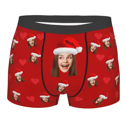 Funny Christmas Gift Boxer Custom Personalized Face Photo Shorts Panties Briefs Men's Long Underwear Soft Underpants
