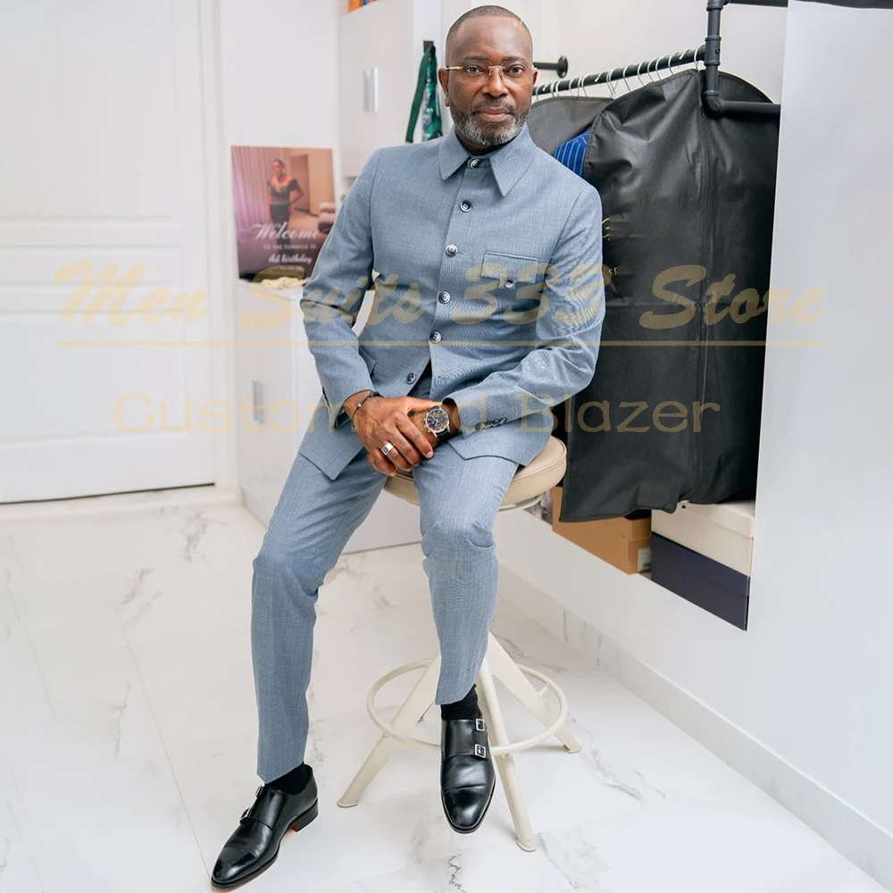 

Solid Color Men's Suits Elegant Single Breasted Stand Lapel Slim Fit 2 Piece Jacket Pants Sets High Quality Costume Homme Terno