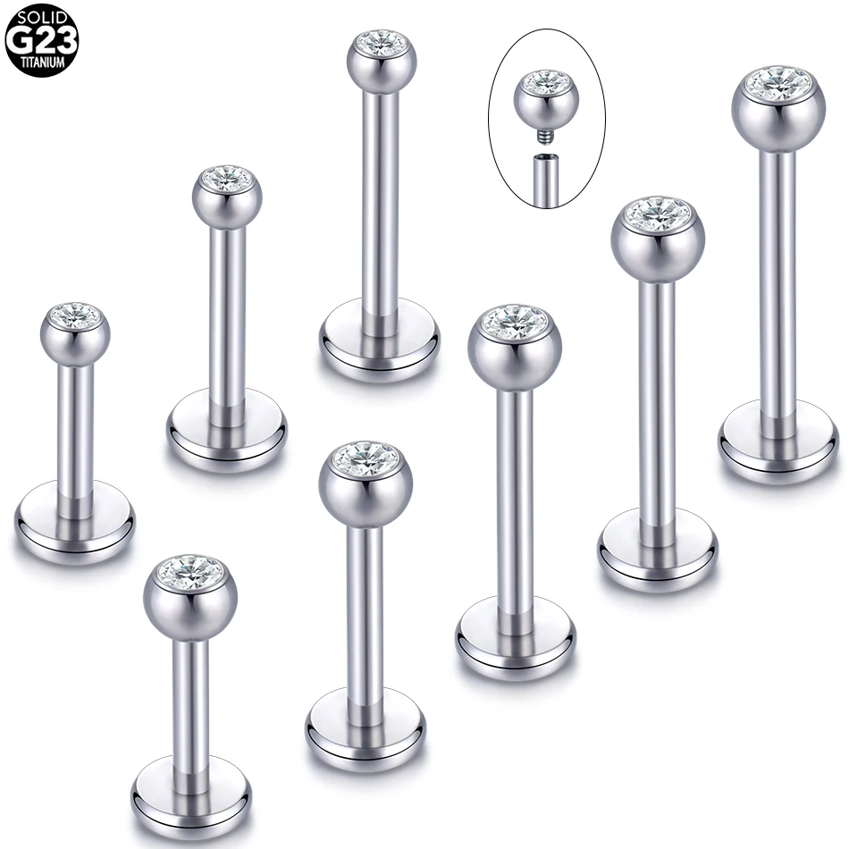 

10Pcs/lot G23 Titanium Lip Ring Stud Helix Piercing Oreja Internal Thread Crystal Ear Cartilage Tragus Piercing Daith Earrings