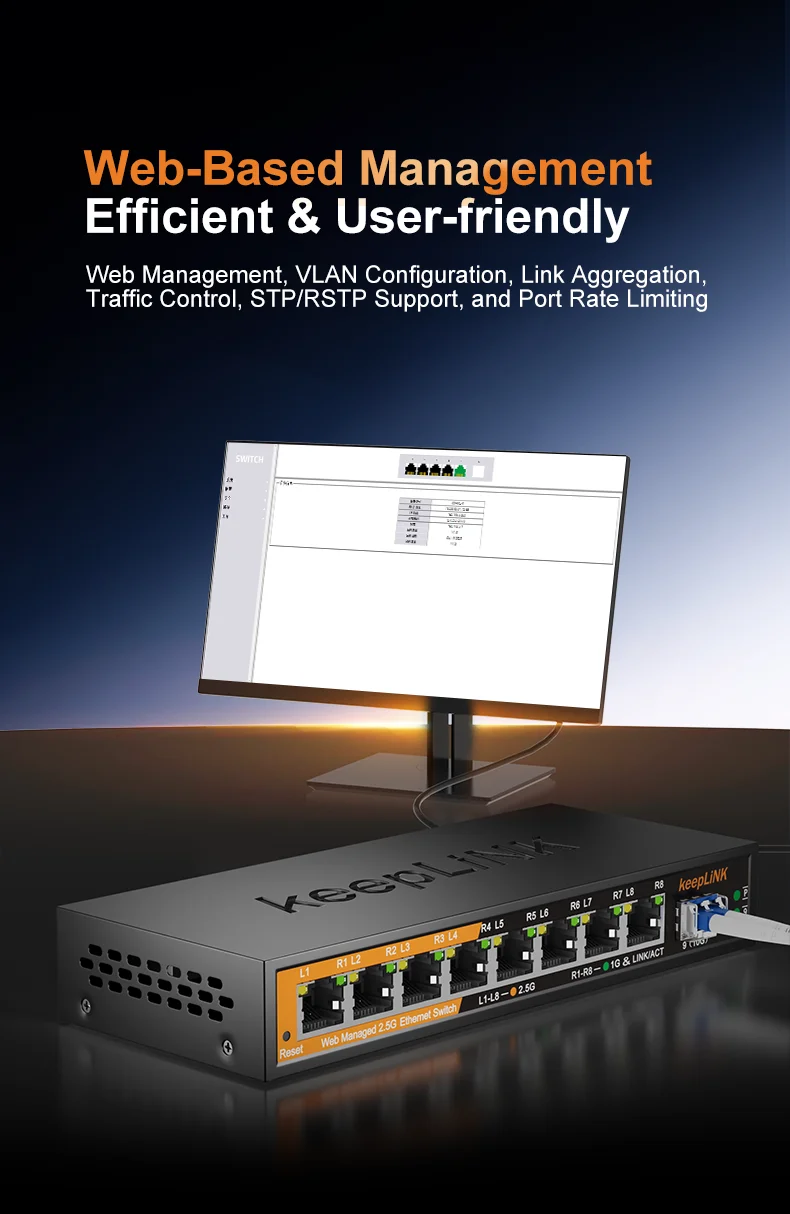 KeepLiNK 9-Port Multi-Gigabit Web-Managed Netzwerk-Switch mit 8 x 2,5GbE und 1 x 10Gb SFP+ Uplink – Detail 2