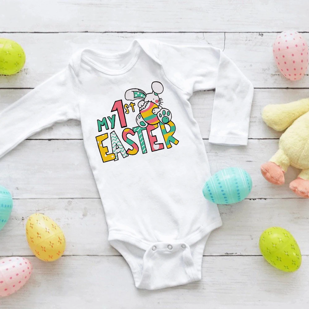 Mijn eerste Pasen Baby Romper Paasfeest Baby Romper Bunny Gedrukt Jongens Meisjes Outfits Kleding Baby Jumpsuit met lange mouwen