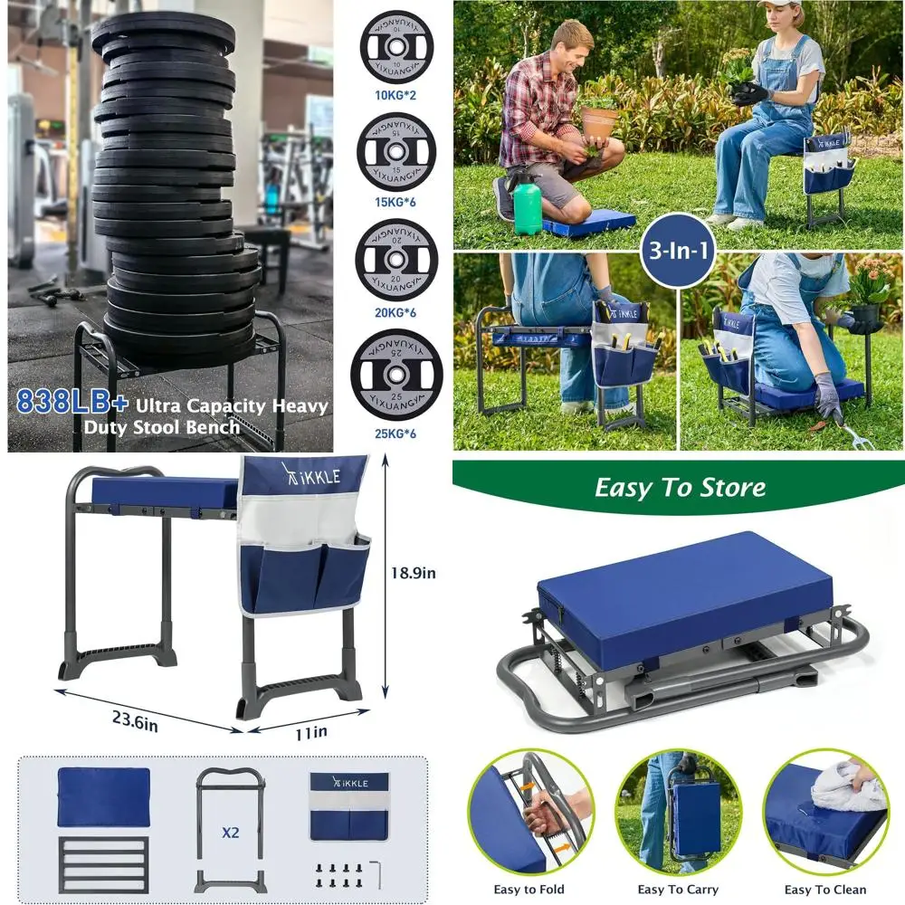 

Ultra-Durable Garden Kneeler Seat with Thick Cushion - Heavy Duty Stool for Gardeners