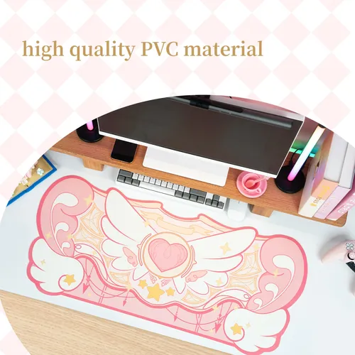 Imagen 2 del producto GeekShre-alfombrilla de ratón para juegos de ordenador, alfombrilla de escritorio con alas de estrella Rosa Kawaii, alfombrilla de mesa para oficina, alfombrillas antideslizantes impermeables, tamaño grande 84x37cm