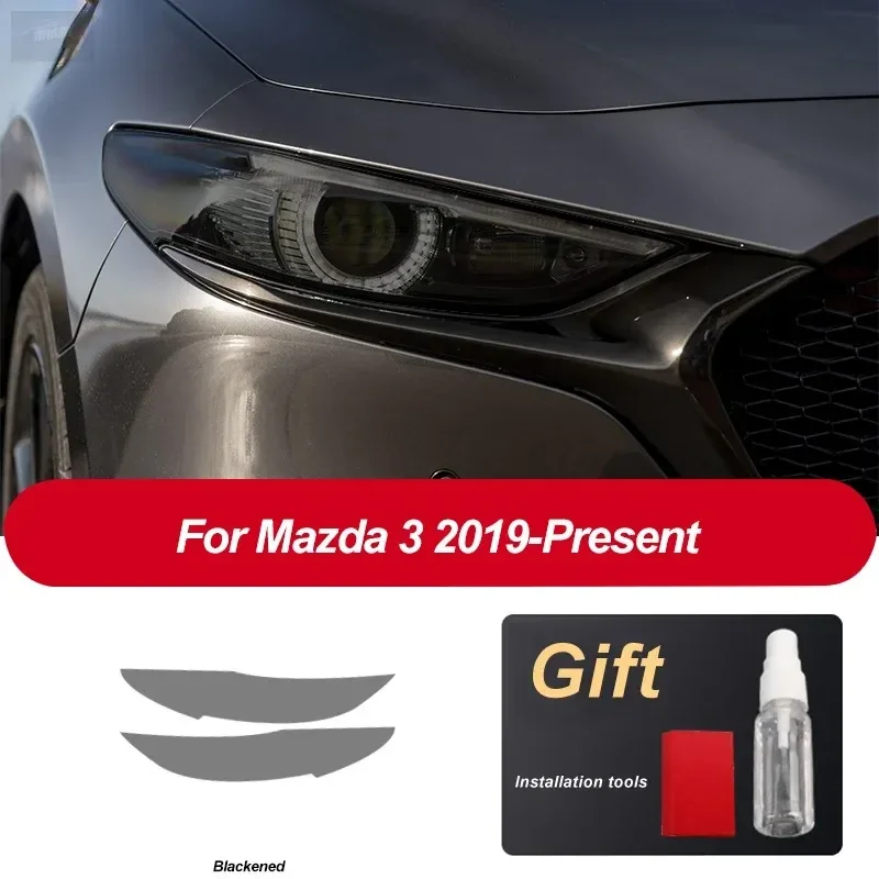 

For Mazda 3 BP 2019 2020 2021 2 Pcs Car Headlight Protective Film Front Light Transparent Smoked Black TPU Sticker Accessories