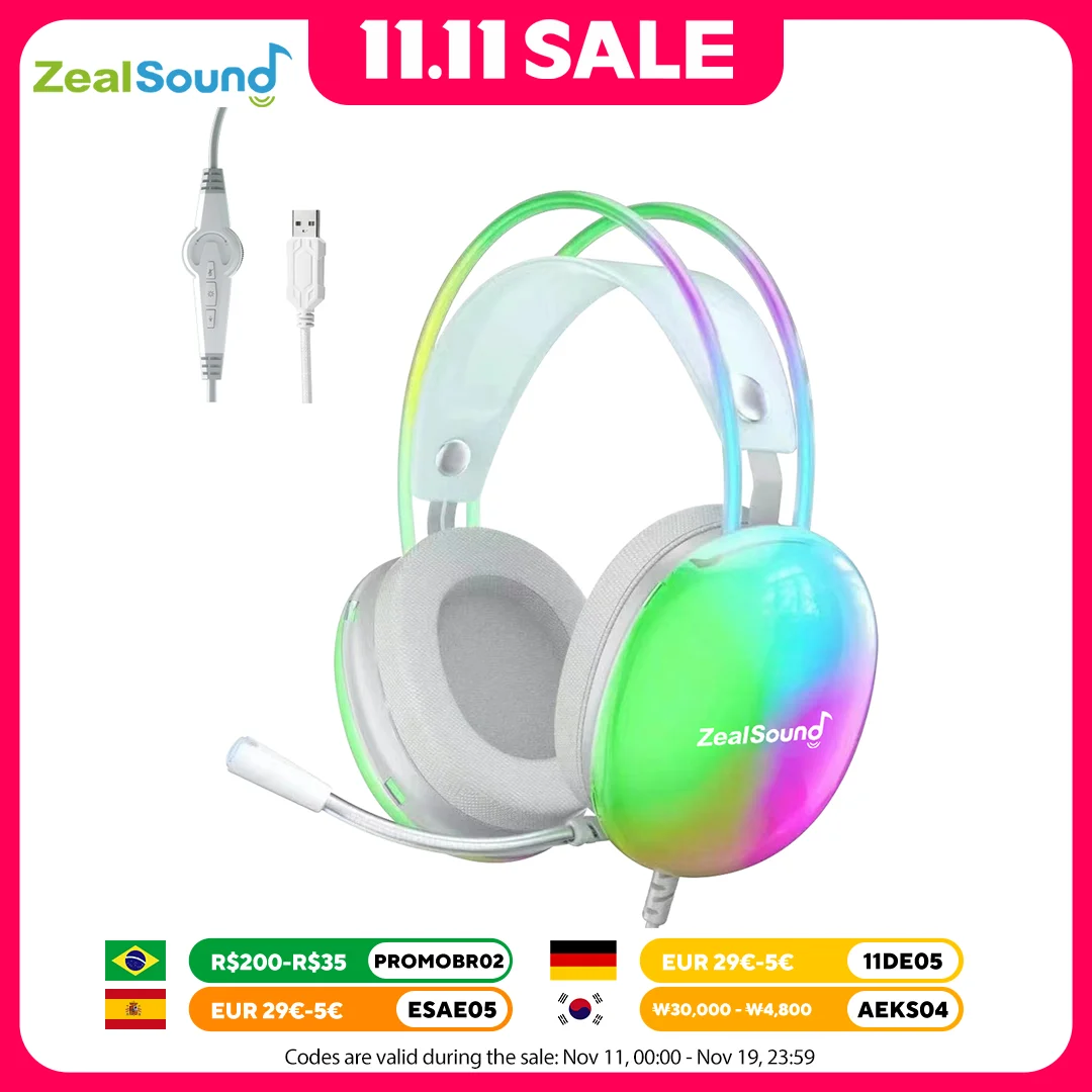 

Haomuren RGB Gaming Headset for PC Laptop PS4 PS5 Wired Over-Ear Headphones with Mic, Surround Sound & Full LED Lighting