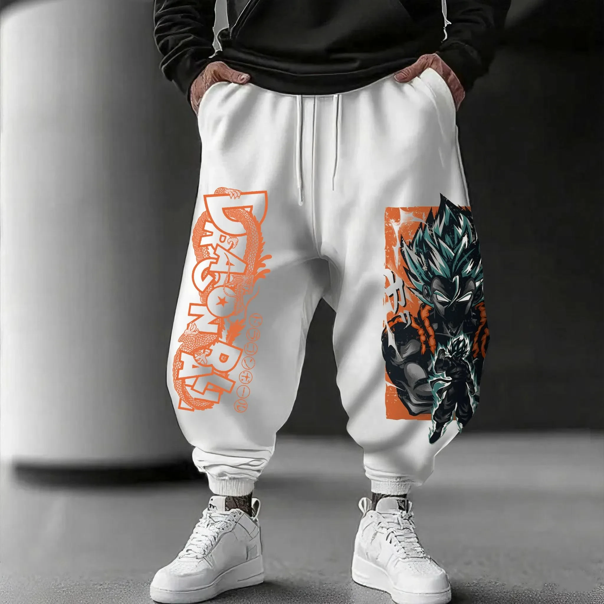 Dragon Ball Men's Sweatpants Autumn/Winter Streetwear Vintage Anime Loose Drawstring Casual Plus Size Harajuku Hip Hop Pants
