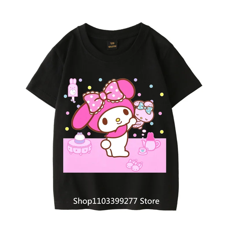 100% Cotton Summer Clothes Absorb Sweat Breathable T-Shirt Sanrio Cartoon Anime Cute MyMelody Short Sleeve T-Shirt Girls T-Shirt