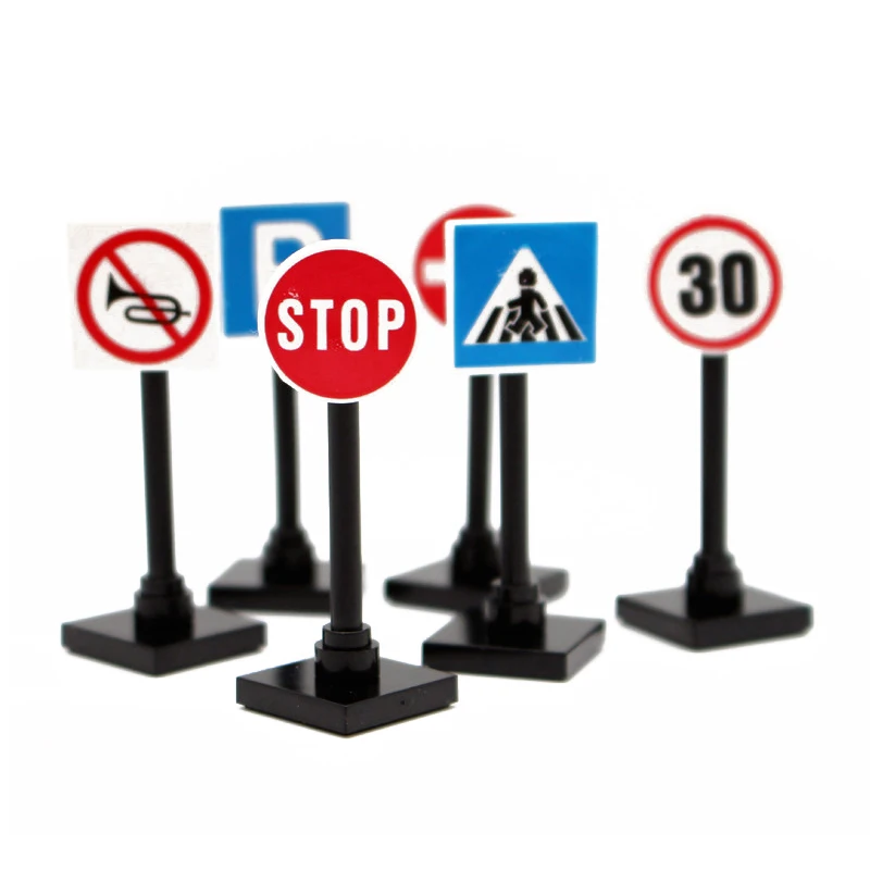 6Pcs 1/12 Dollhouse City Traffic Road Signs Dollhouse Simulation Speed Limit Roadblock Sign Accessories Kid Pretend Play Toys