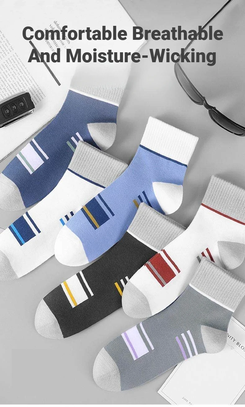 5 Paar Herren-Socken, mittelhohe, dünne, atmungsaktive Socken für Frühling und Herbst, geeignet für Freizeitaktivitäten, Outdoor-Wanderungen, Basketball und den täglichen Sport. – Detail 2