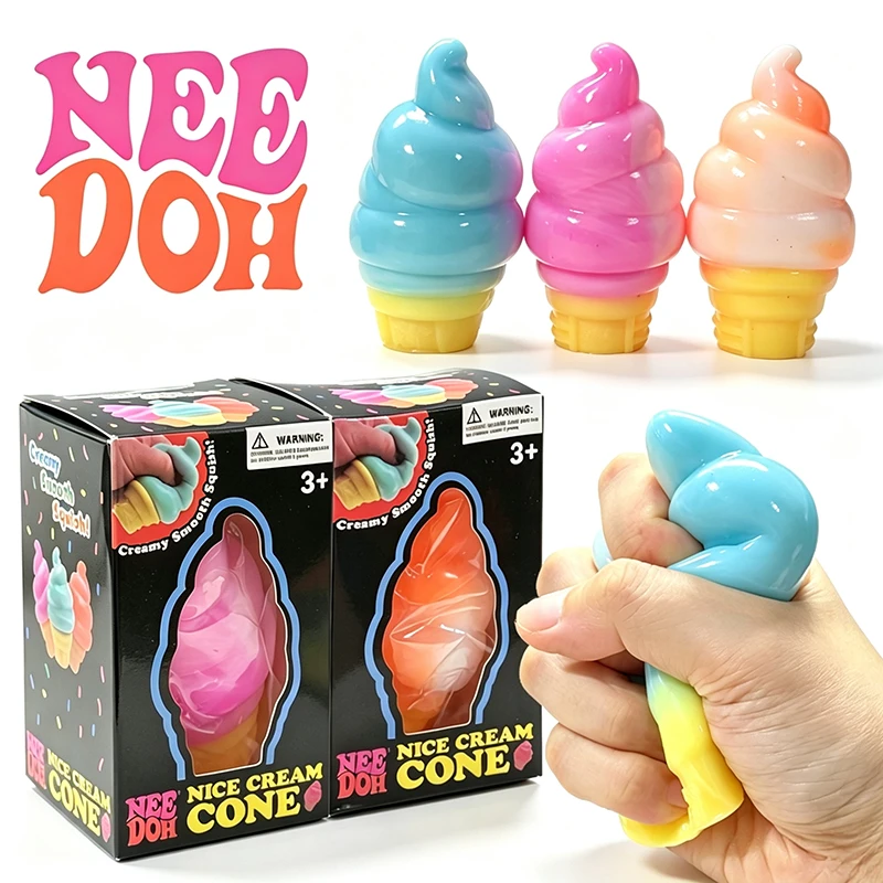 Jouet à presser Schylling NeeDoh en forme de cornet de crème, doux, non toxique, à remontée lente, anti-stress, pour soulager l'agitation des adultes, jouet apaisant, cadeau