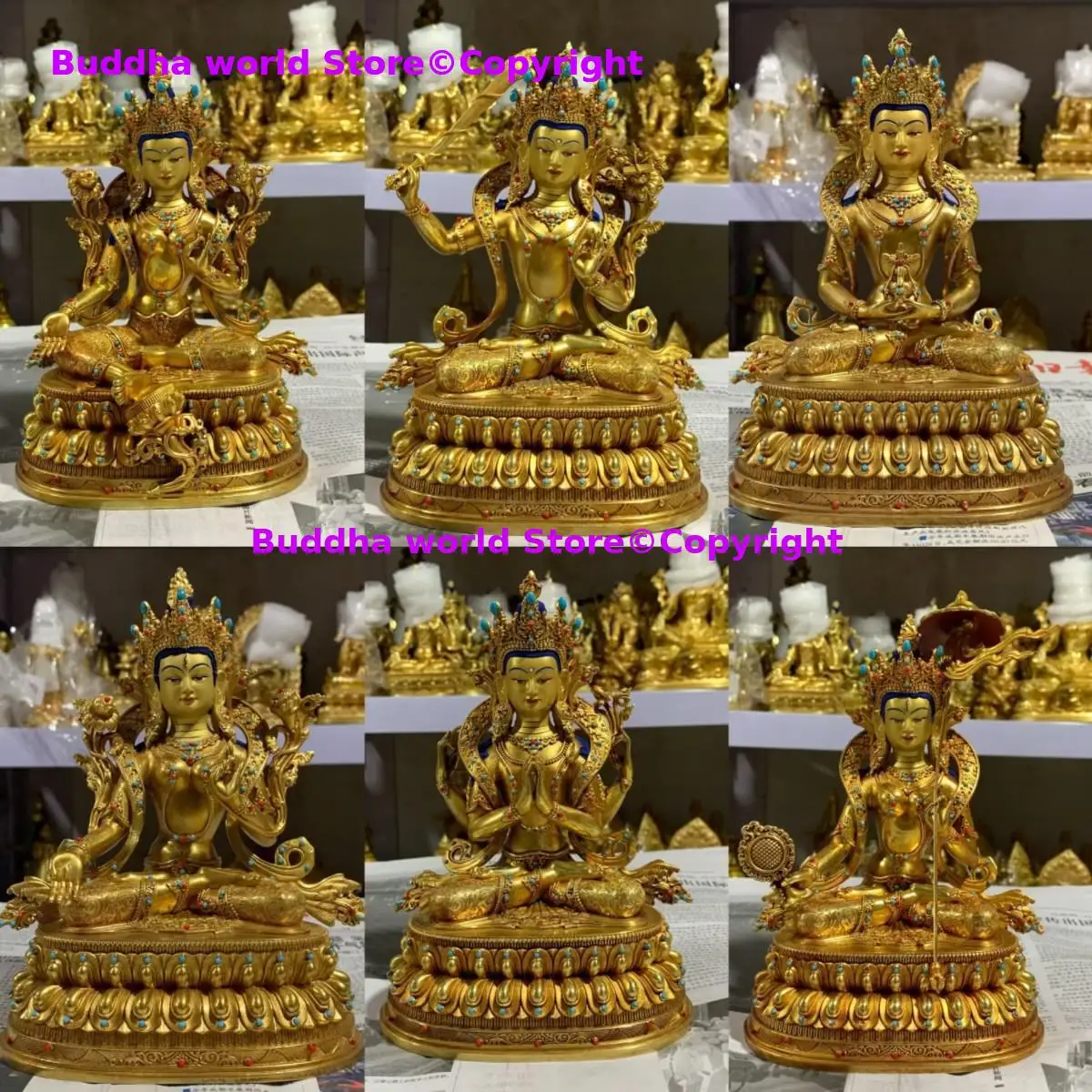 Wholesale temple 5A Boutique Buddha statue Goddess Manjusri PUSA Usnisa sitapatra white tara Guanyin longevity buddha copper