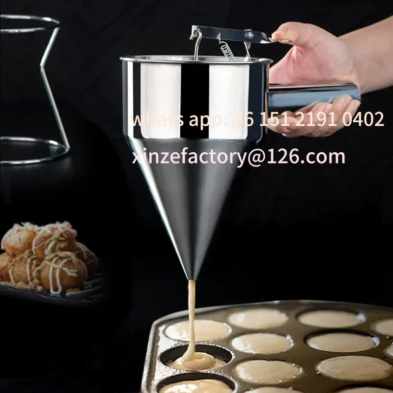 

Customizable Cone Stainless Steel Pancake Batter Removable Dispenser Funnels with Stand Great for Cupcakes Takoyaki B