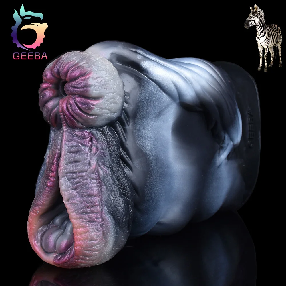 GEEBA New Dual Hole Animal Horse Masturbation Cup Soft Silicone Male Masturbator Realistic Vagina Prostate Massage Pussy Sex Toy