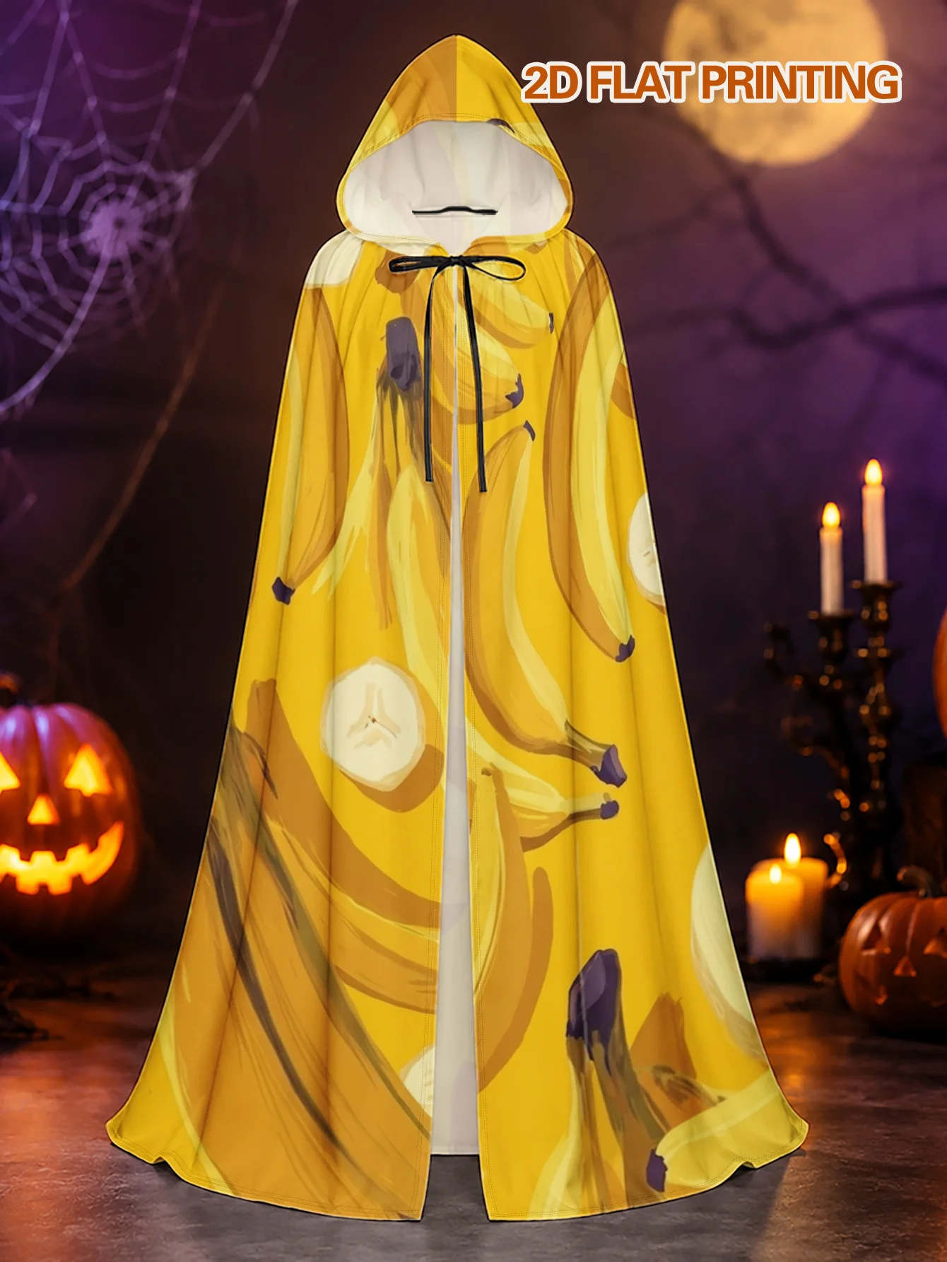 1pc Durable Polyester Halloween Cape with Yellow Banana De Design, Perfect for Christmas Roleplay and Scary Costume Parties
