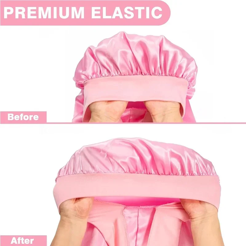 XL long silk nightcap oversized satin nightcap, loose and tight strap with sleep eye patch and anti-static massage hollow comb
