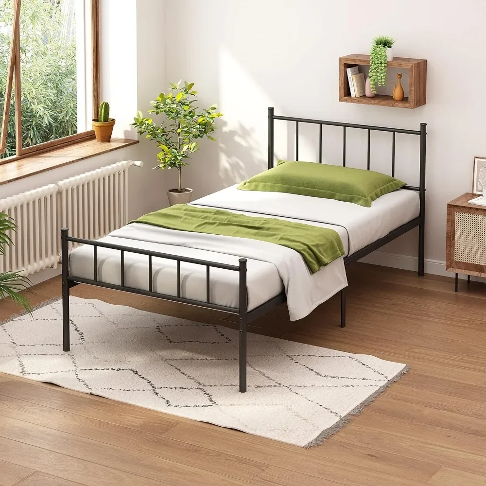 

%a Twin Size Metal Platform Bed Frame with Heavy Duty Steel Slats, 14" Easy To Assemble, No Spring Box Required, Black