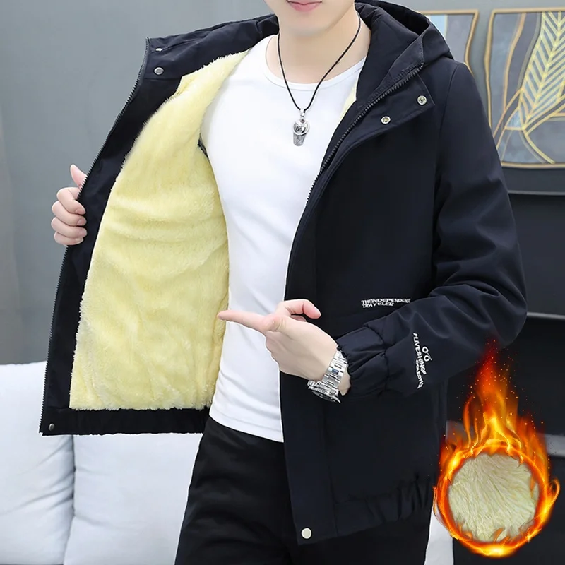 

Thiened Fce Мужское модное повседневное хлопковое пальто Jaet, модное корейское молодежное пальто с капюшоном, молодежное пальто на молнии