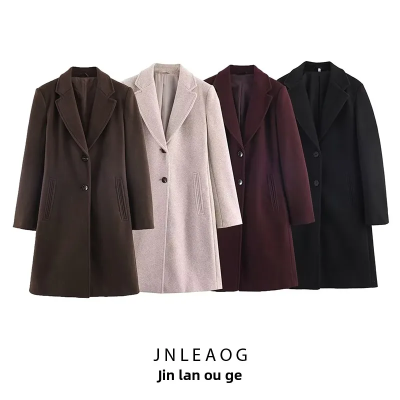 

JNLEAOG Faionable Soft oulder Pad Coat Women's Street Sle Polyester Fiber Long Sve Mid-Length Coat for Autumn