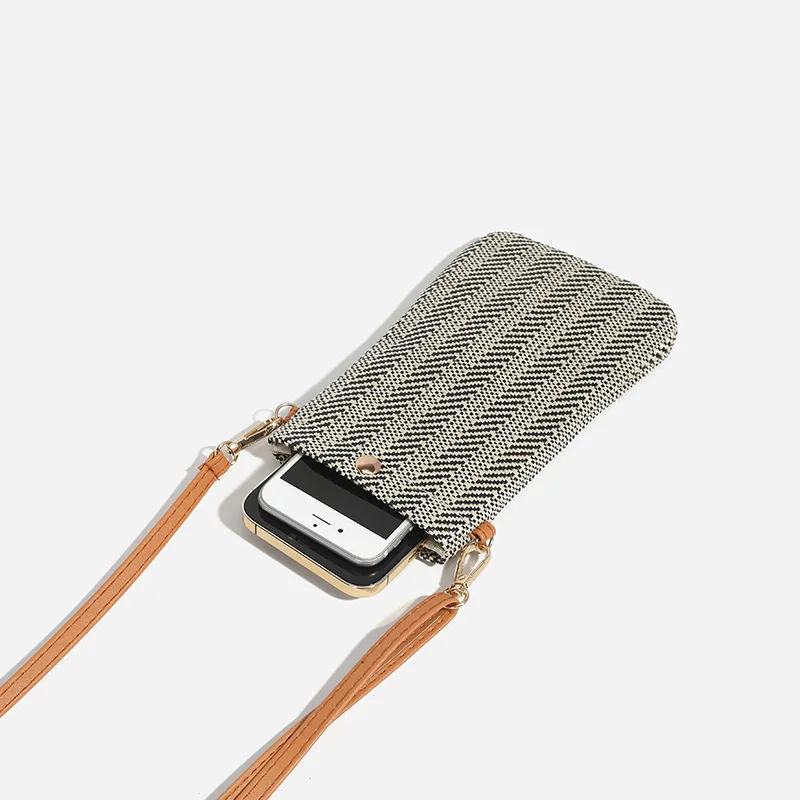Minimalist and Stylish Mini Women's One Shoulder Diagonal Cross Bag Woven Vertical Phone Bag, Coin Purse