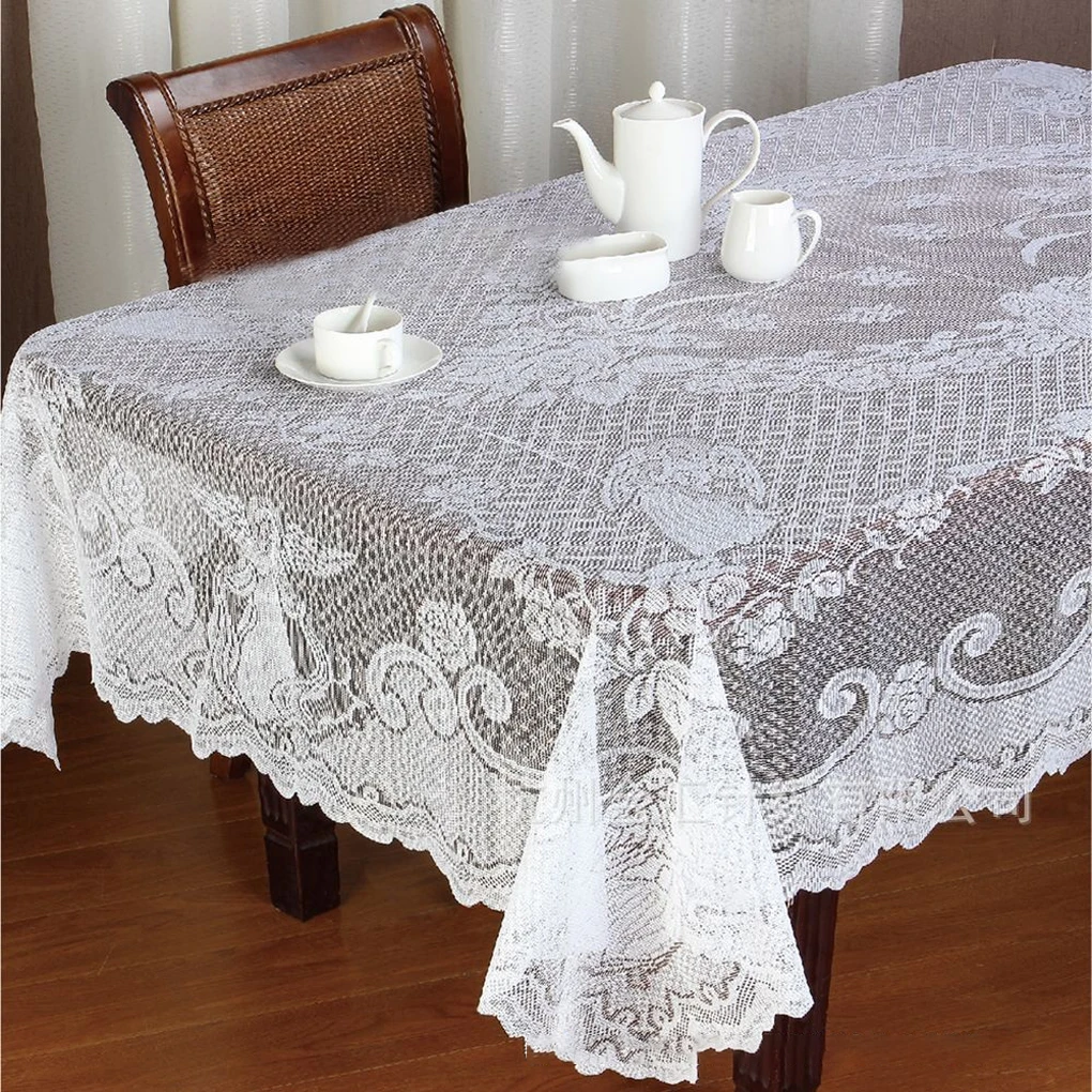 White Tablecloth Party Supplies Embroidered Fabric Anti-Scald Lace Table Cover Hotel Xmas Decoration  White/152x228cm
